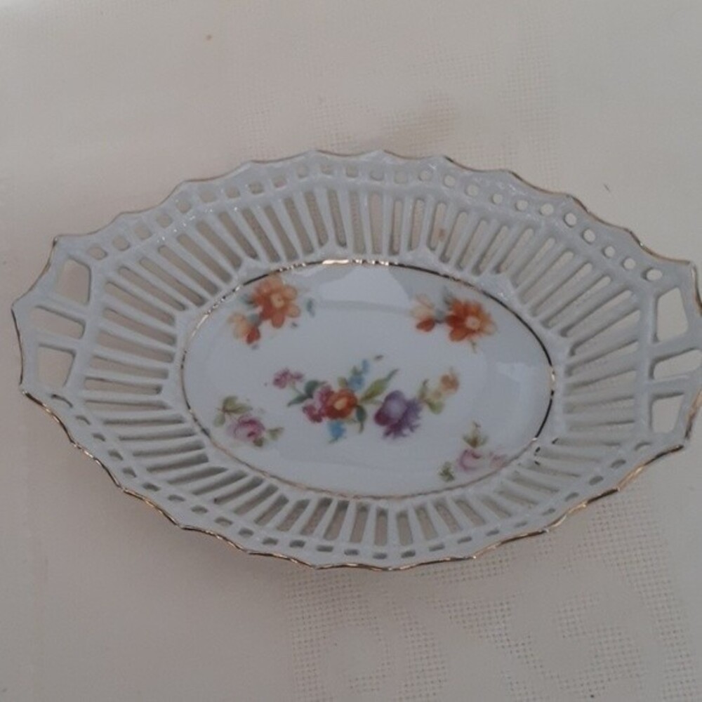 vintage Reticulated Floral dish ceramic bowl cottagecore